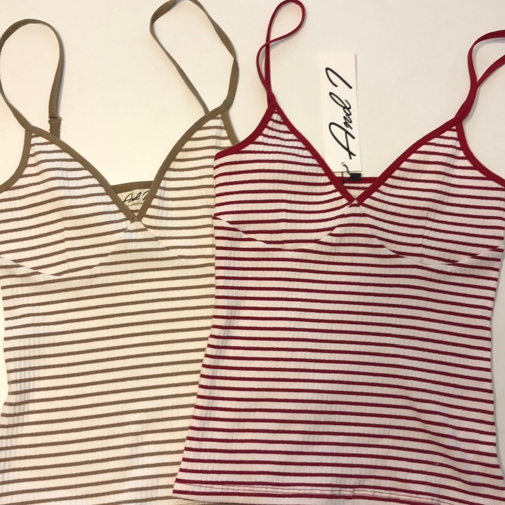2 Pieces Ribbed Crop Stripe Tank Tops